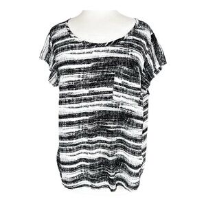 KENAR WOMAN Black White High Low Cap Sleeve Blouse Size 1X
